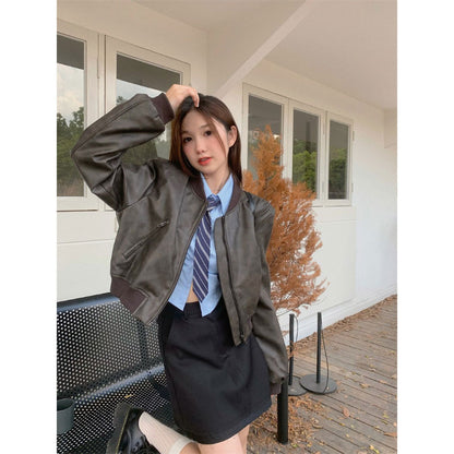 Women's Fashion Casual Retro Biker's Leather Jacket