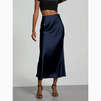 European And American Style Elegant Texture Satin Slimming Straight Mid-length Skirt