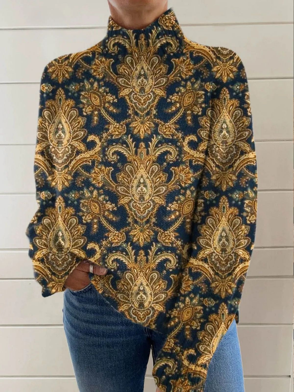Women's Christmas Printed Turtleneck Sweater