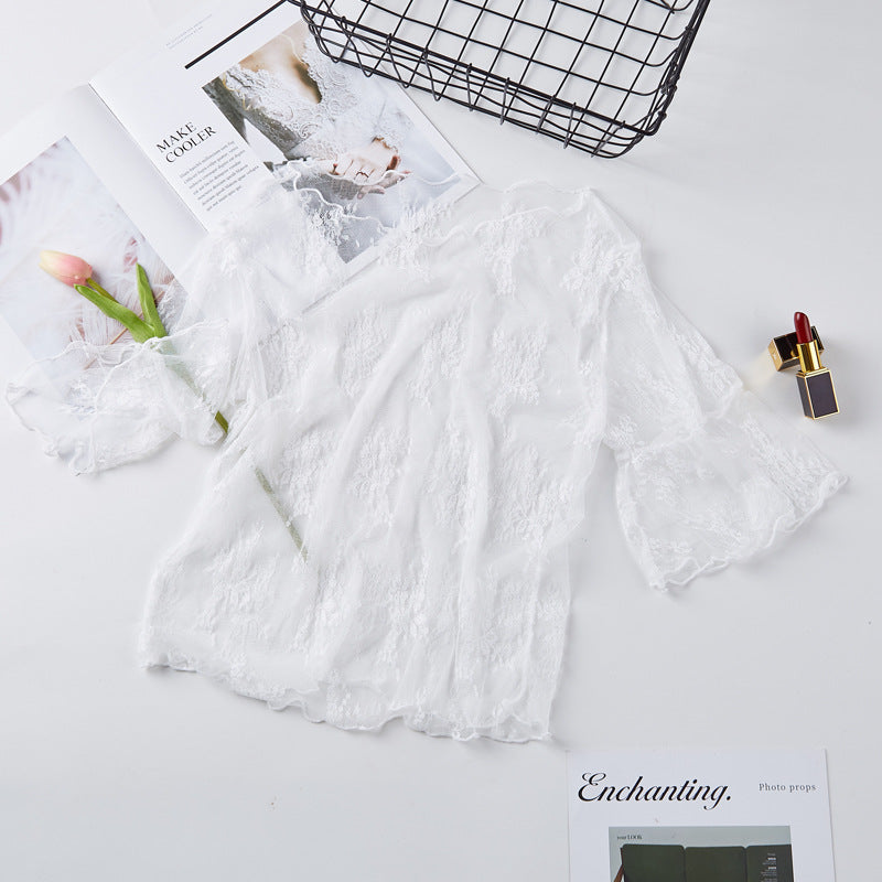 Lace Bottoming Shirt Women's Short Sleeve Bell Sleeve