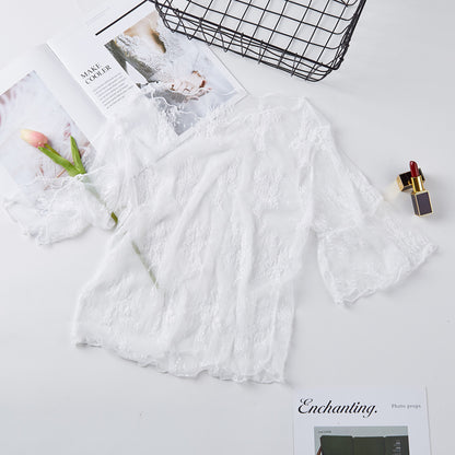 Lace Bottoming Shirt Women's Short Sleeve Bell Sleeve