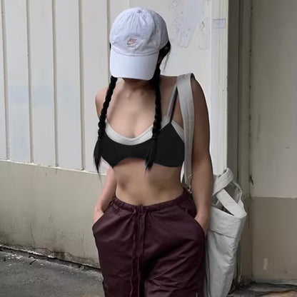 Contrast Color Sling Top Fake Two-piece Sports