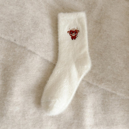 Fleece-lined Thickened Warm Thick Socks Women's Mid-calf Socks Autumn And Winter