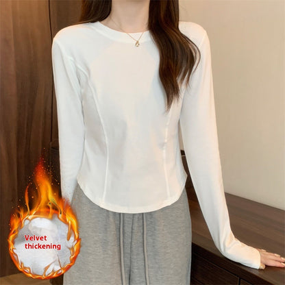 Women's Thickened Long-sleeved T-shirt Dralon Short Top