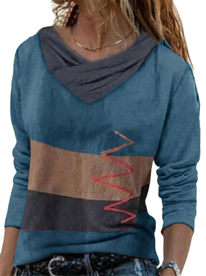 V-neck Long Sleeve Positioning Print T-shirt