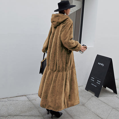 New Fur Coat Women's Hooded Long Coat