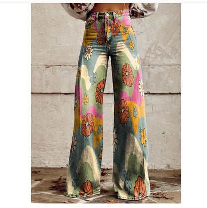 Women's Casual Pants Thin Imitation Jeans Wide Leg
