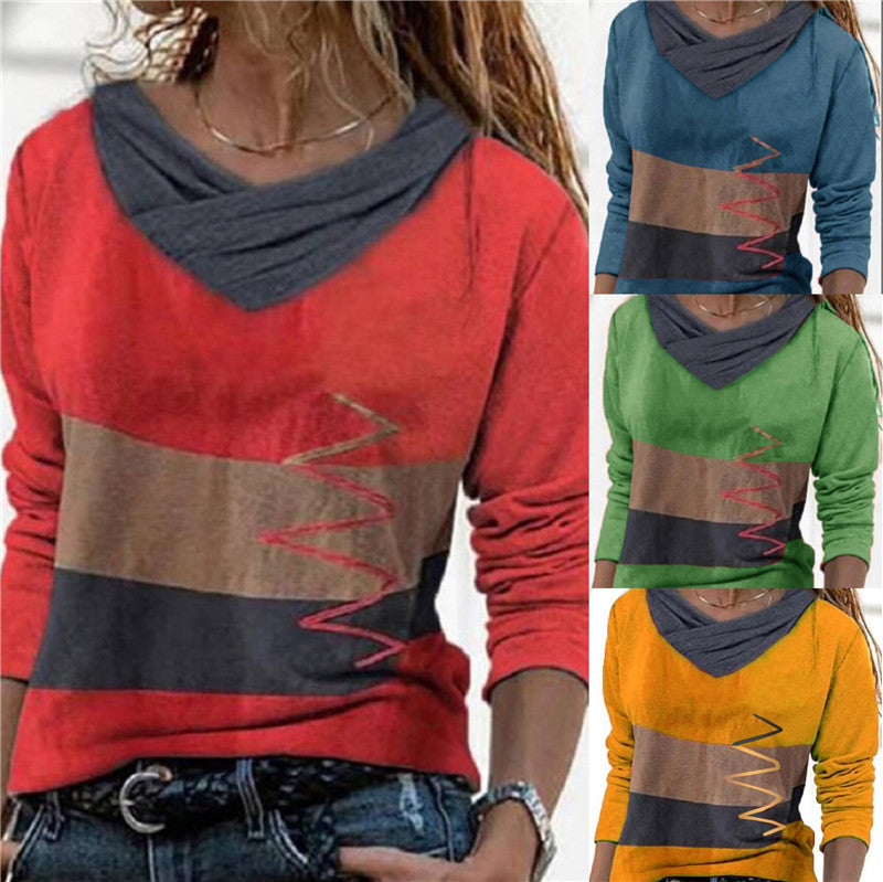 V-neck Long Sleeve Positioning Print T-shirt