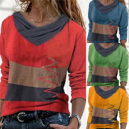 V-neck Long Sleeve Positioning Print T-shirt