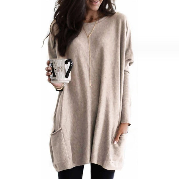 European And American Long-Sleeved Casual Pocket T-Shirt