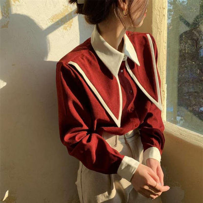Women's Summer Short Long Sleeve Shirt With Square Collar