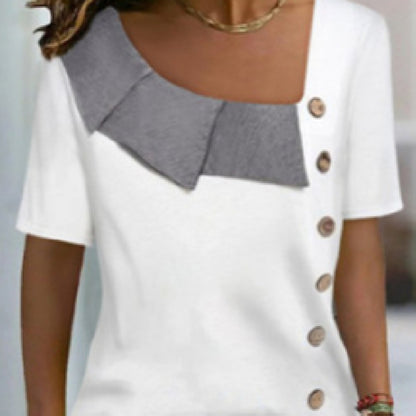 Fashion Diagonal Collar Short Sleeves