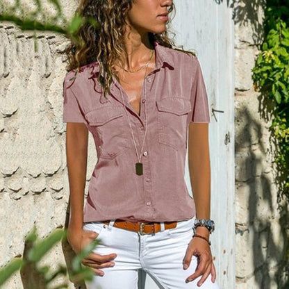 Summer And Autumn New Ladies Shirt Lapel Short-sleeved Shirt Women