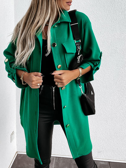 Button-decorated Mid-length Shirt Jacket