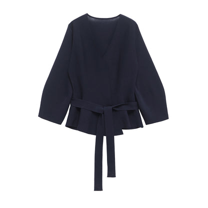 European And American Style Elegant Deep V-neck With Belt Padded Shoulder