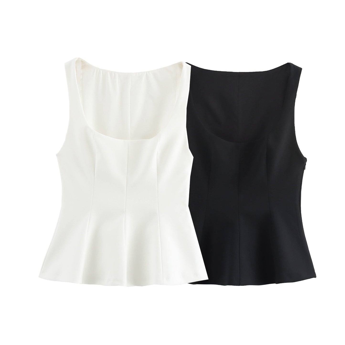 Pleated Slim-fit Square Collar Sleeveless Small Top
