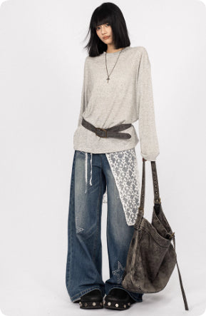 American Retro Hot Girl Lace Patchwork Jeans For Women