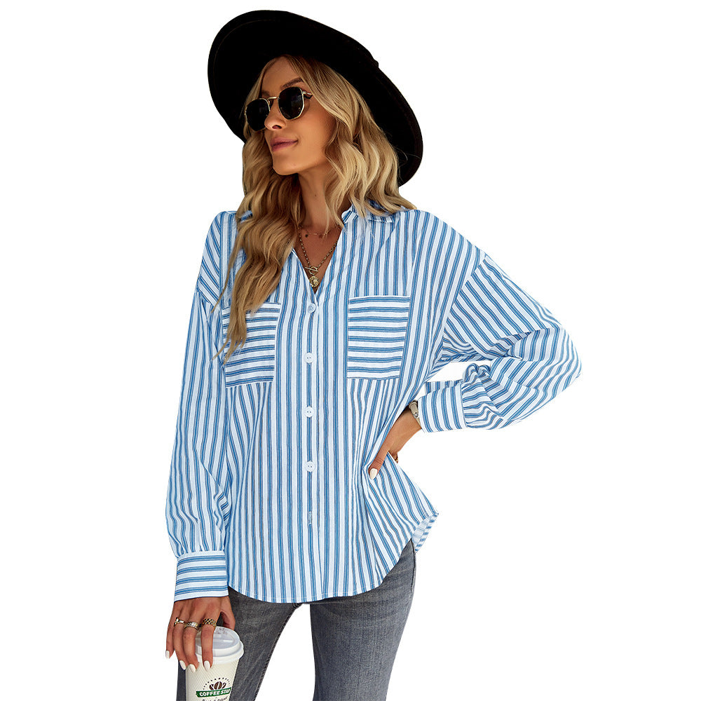 Women's Fashion Casual Striped Shirt Top