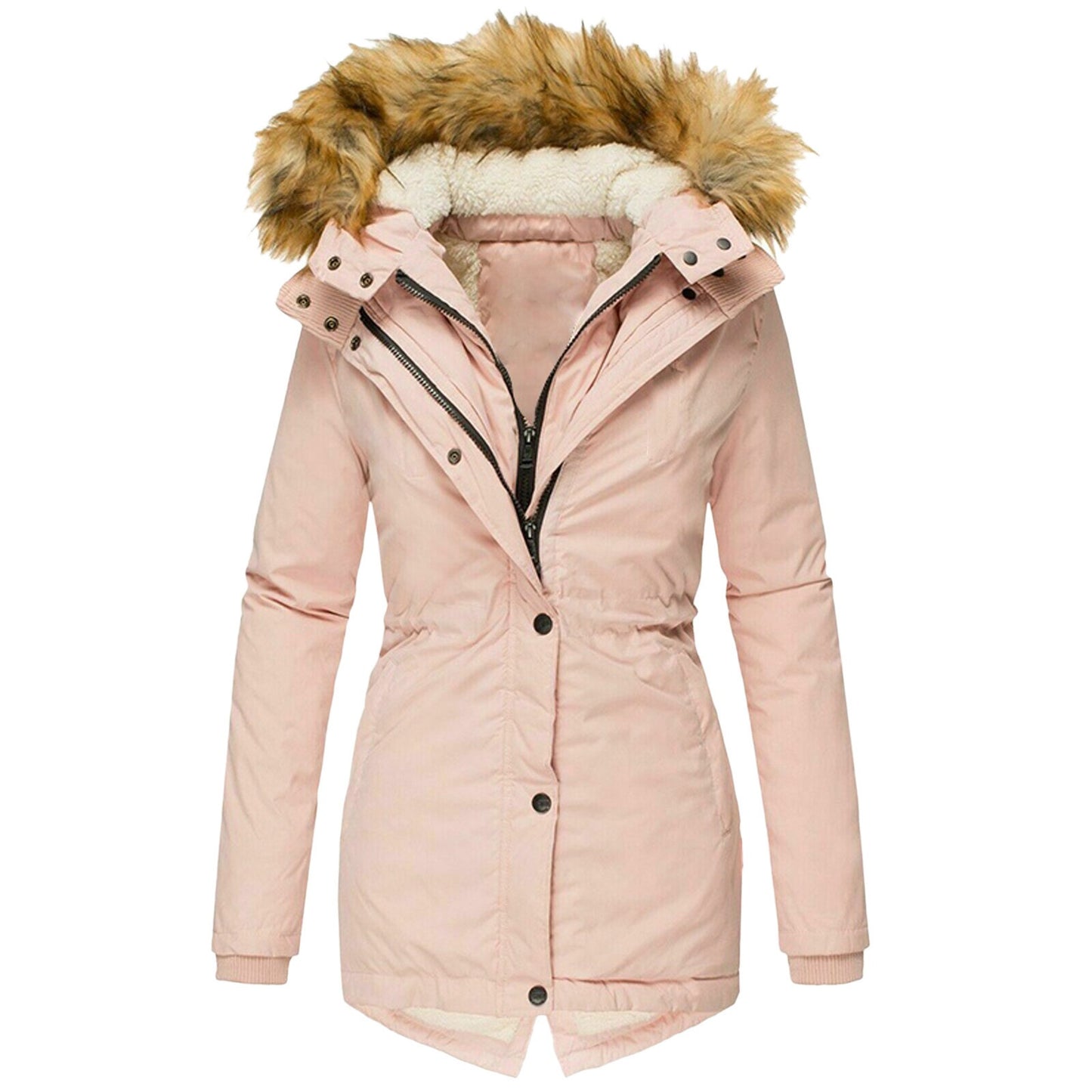 Solid color hooded drawstring waist padded coat