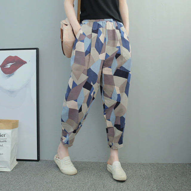Thin Section Breathable Retro Fashion Nine Point Summer Loose Printed Women's Trousers