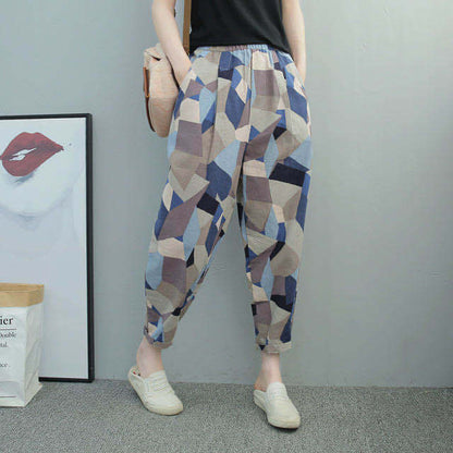 Thin Section Breathable Retro Fashion Nine Point Summer Loose Printed Women's Trousers