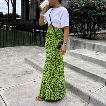 Leopard Print Women's High Waist Elegant Graceful Slimming Skirt