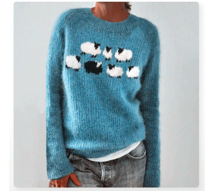 Women's Round Neck Multicolor Sweater