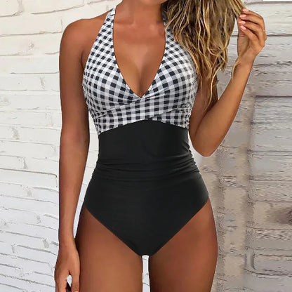 Women's Fashion Solid Color Cross Hanging Neck Swimsuit