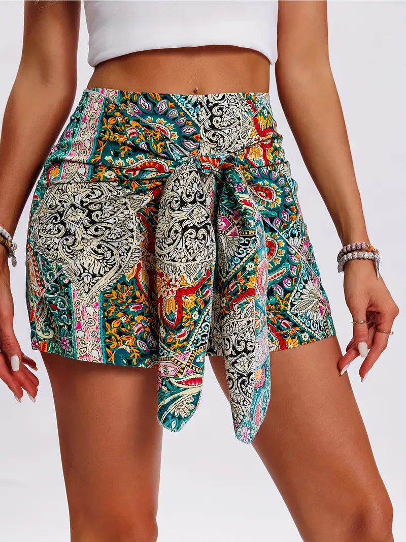 Slimming Lace Up Printed Irregular Skirt For Women