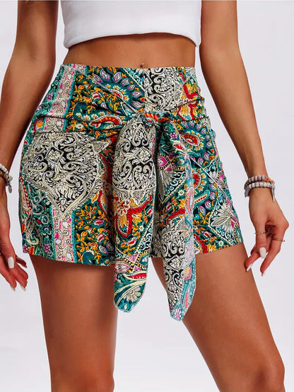 Slimming Lace Up Printed Irregular Skirt For Women