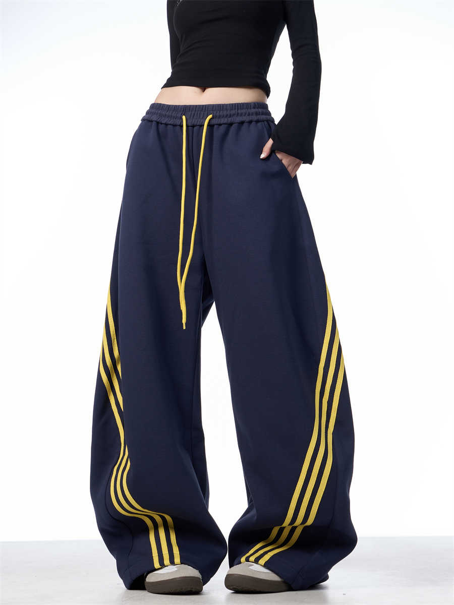 Striped Lace-up Machete Casual Pants Loose Wide-leg Pants