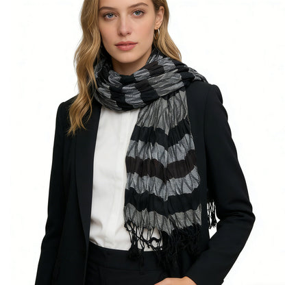 Beige Jacquard Crinkle Scarf - Textured Boho Scarf 66inchx28inch