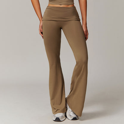 Wool Pleated Yoga Fold High Waist Running Sports Skinny Versatile Bell-bottom Pants Women