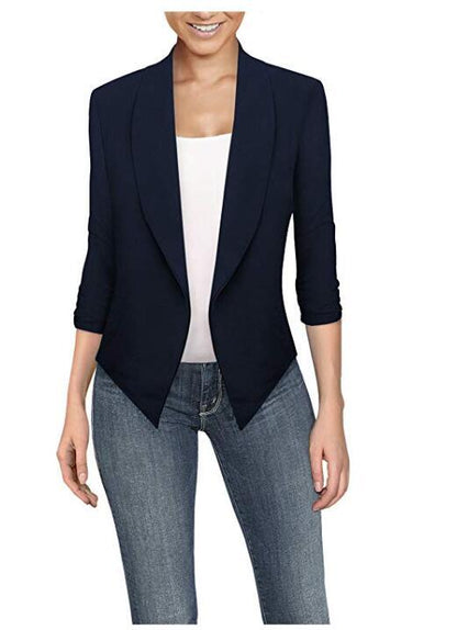 Long Sleeve Solid Color Cardigan Irregular Hem Small Suit Women