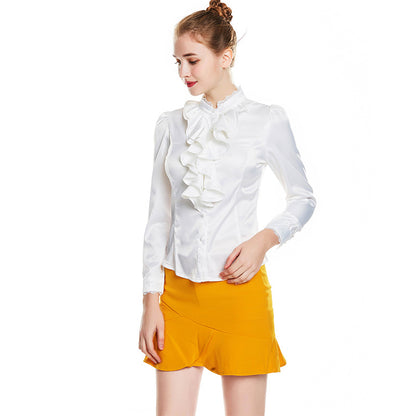 Women's Fashion Solid Color Long Sleeve Silk-like Shirt