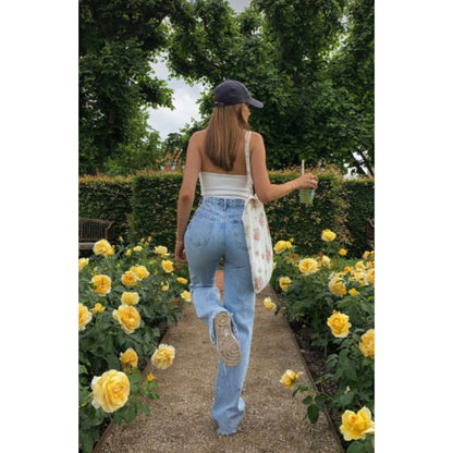 High Waist Wide Leg Trousers Ripped Washed Jeans