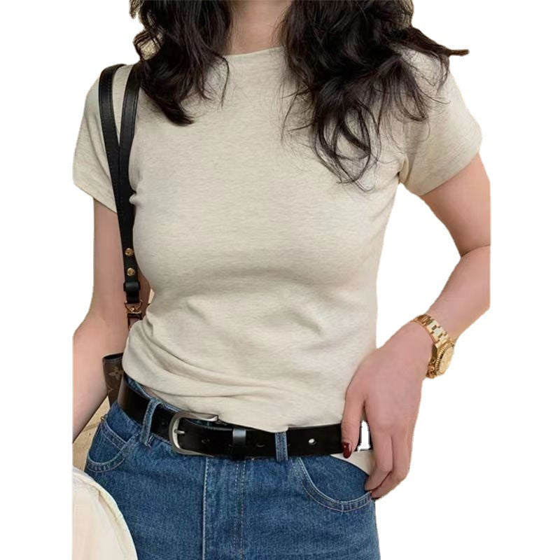 Women's Slim Round Neck Pure Cotton T-shirt