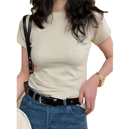Women's Slim Round Neck Pure Cotton T-shirt
