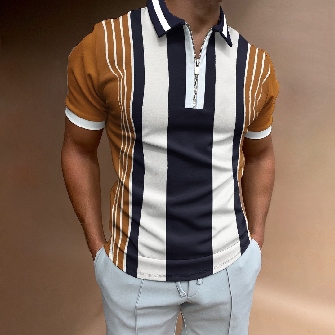 Men's Fashion Zipper Plaid T-Shirt Top