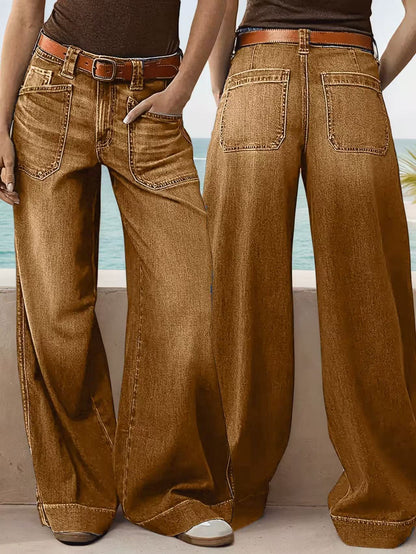 Loose Slimming Ladies Wide-leg Straight Pants Denim Ankle-length Pants