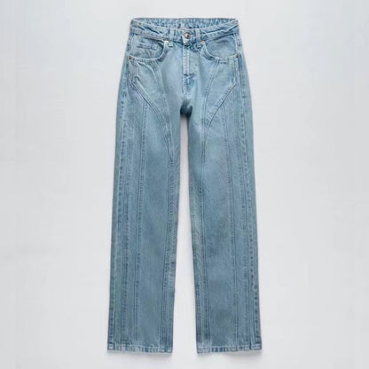 Women's Fashion Short Jacket Straight Jeans