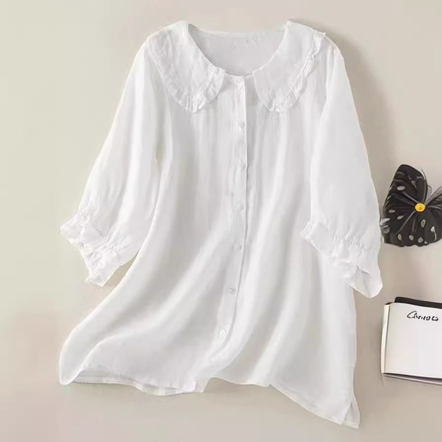 Loose Half Sleeve Shirt Women's Col Claudine Top