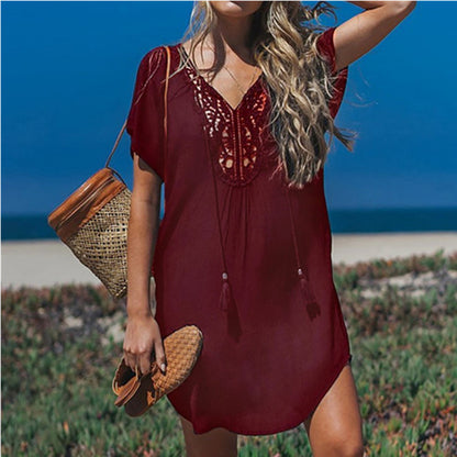 New Rayon Patchwork Edge Beach Vacation Dress Bikini Cover