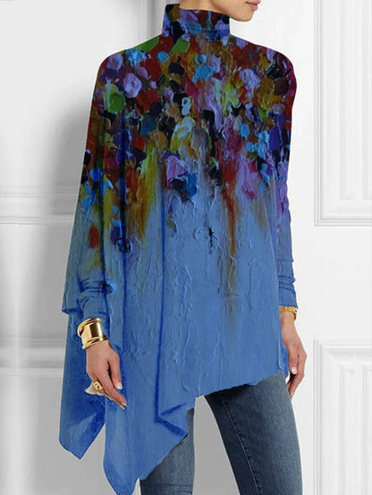 Christmas Abstract 3D Printed Loose Turtleneck Urban Casual Women's T-shirt