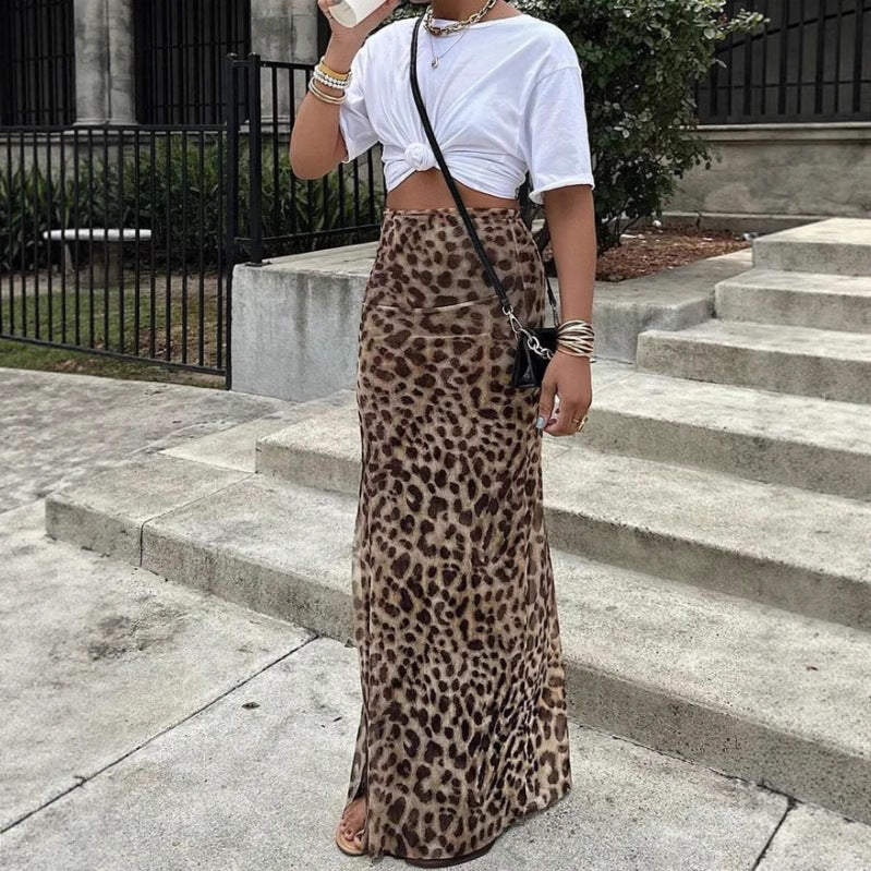 Leopard Print Women's High Waist Elegant Graceful Slimming Skirt