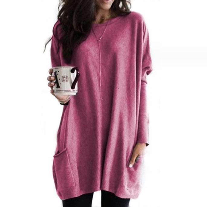 European And American Long-Sleeved Casual Pocket T-Shirt