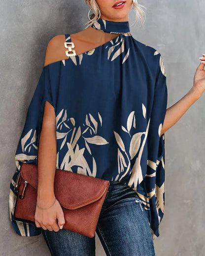 Women's Fashion Doll Sleeve Printed Shirt