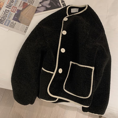 Round Neck Button Cardigan Pocket Long Sleeves