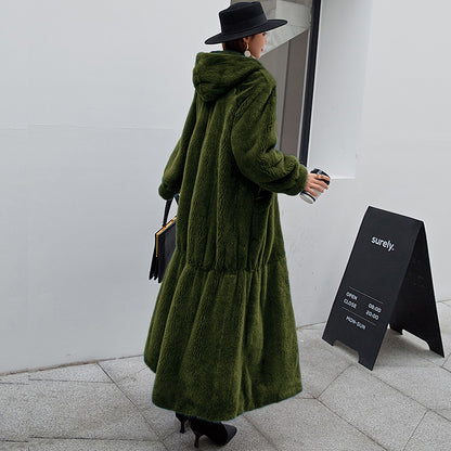 New Fur Coat Women's Hooded Long Coat