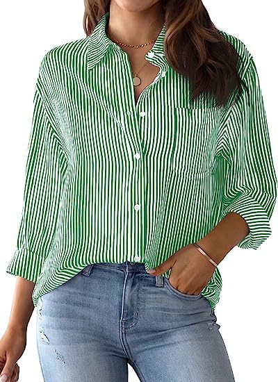 Striped Loose Casual Long Sleeves Shirt For Women